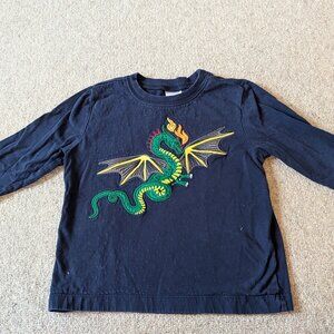 Hanna Andersson Long Sleeve Navy Blue Tee with Dragon Graphic (Size 6-7 and 4)